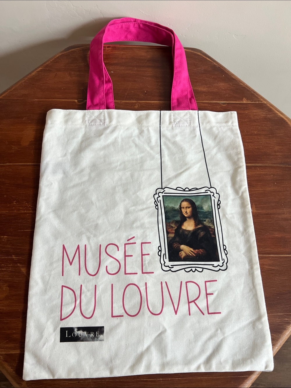 Louvre Museum Mona Lisa Canvas Tote Bag Pink Handles Paris Art